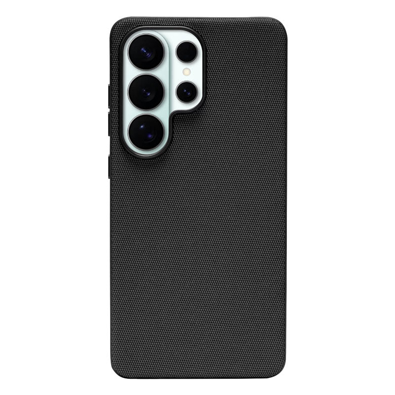 Black textured fabric Samsung Galaxy S26 Ultra phone case on a white background