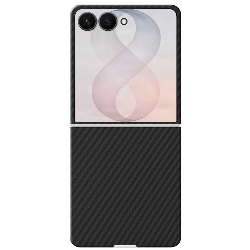 Samsung Galaxy Z Flip8 Ultra aramid fiber phone case in 600D black twill on white background