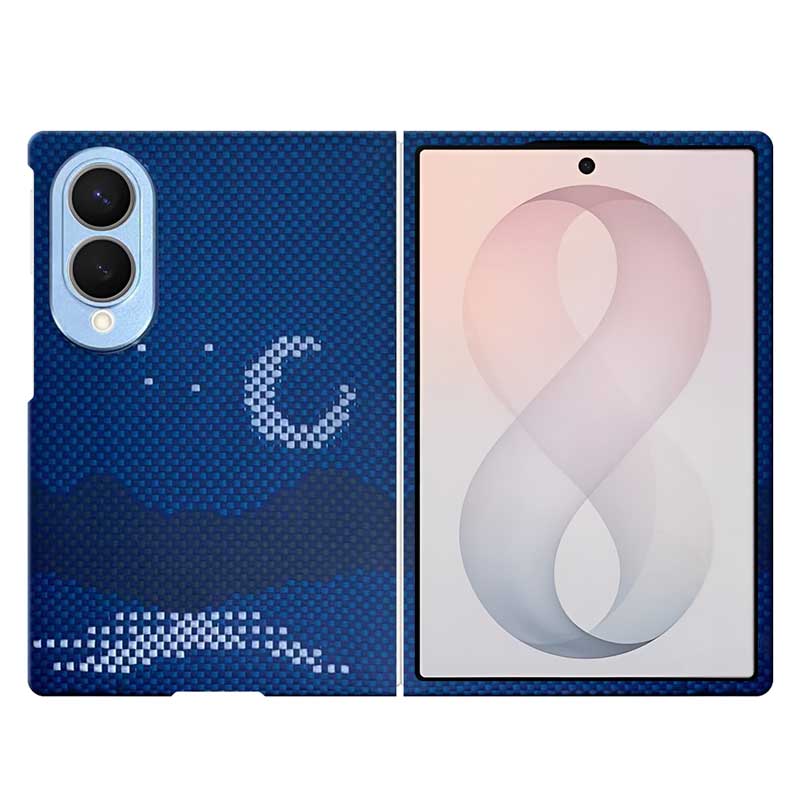Samsung Galaxy Z Fold8 Ultra aramid fiber phone case in 600D blue twill  on white background