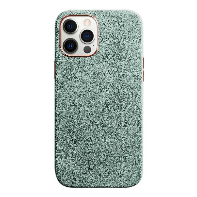 iPhone 12 Pro Max mint Alcantara phone case on white background