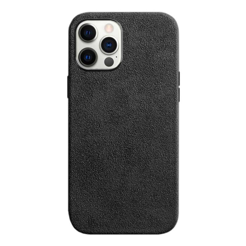 iPhone 12 Pro Max black Alcantara phone case on white background